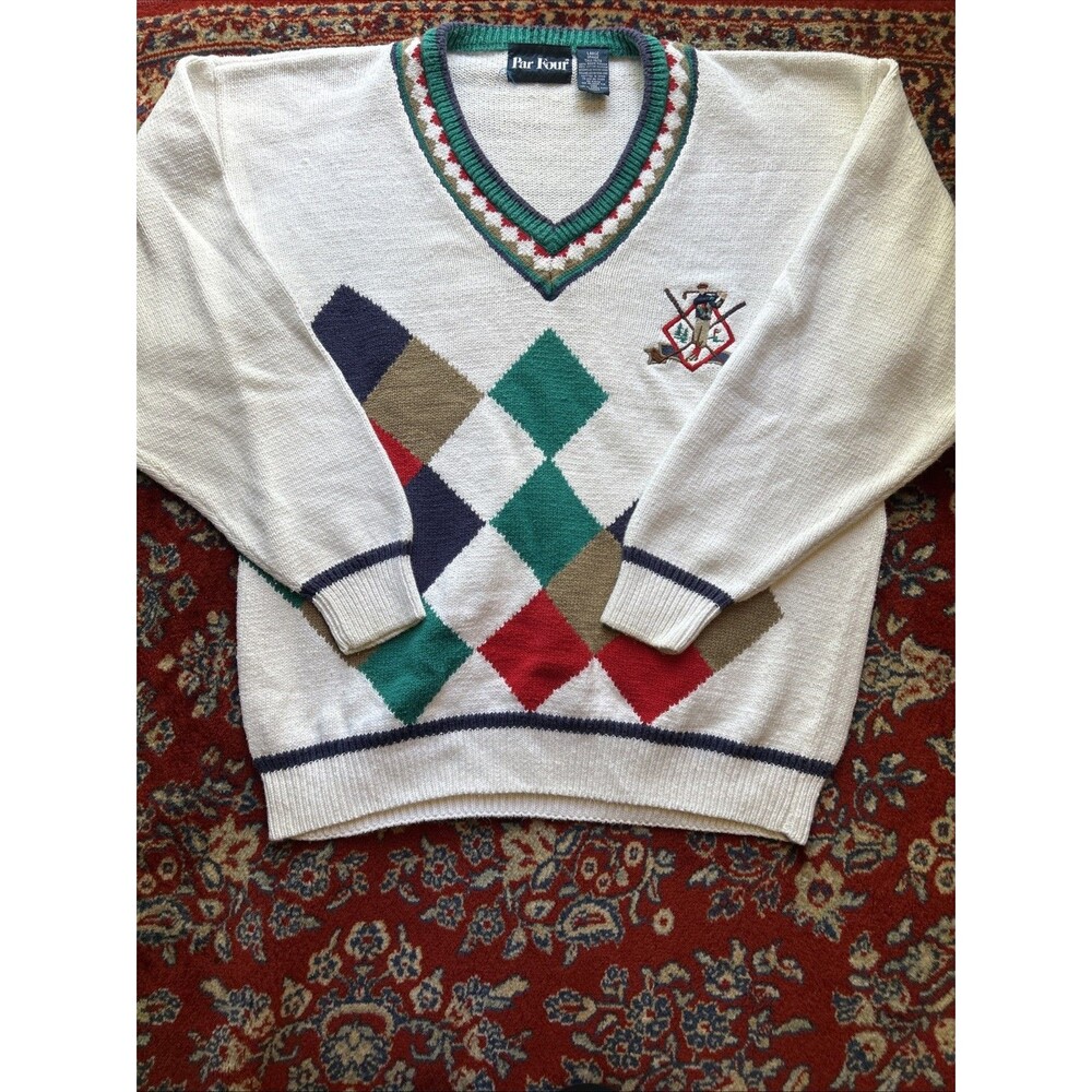 Vintage Par Four Sweater Mens Large Golf Embroidered Knit 90s Nice Condition